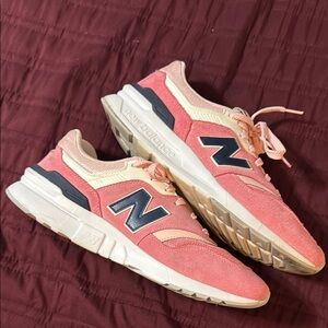 New Balance Pink and Cream Sneakers with Suede and Mesh Upper